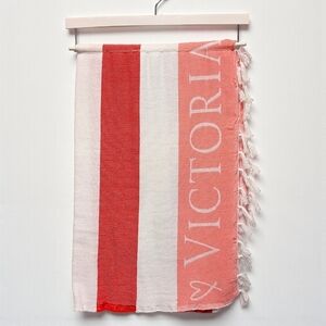Victoria's Secret Limited Edition Coral & White Striped Beach Blanket Towel
